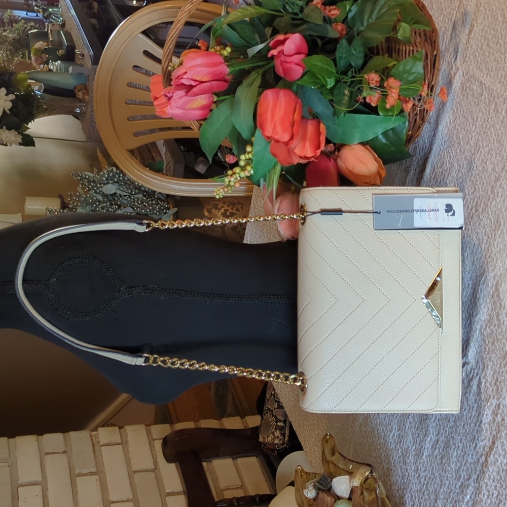 Karl Lagerfeld Cream Leather Shoulder Bag NWT